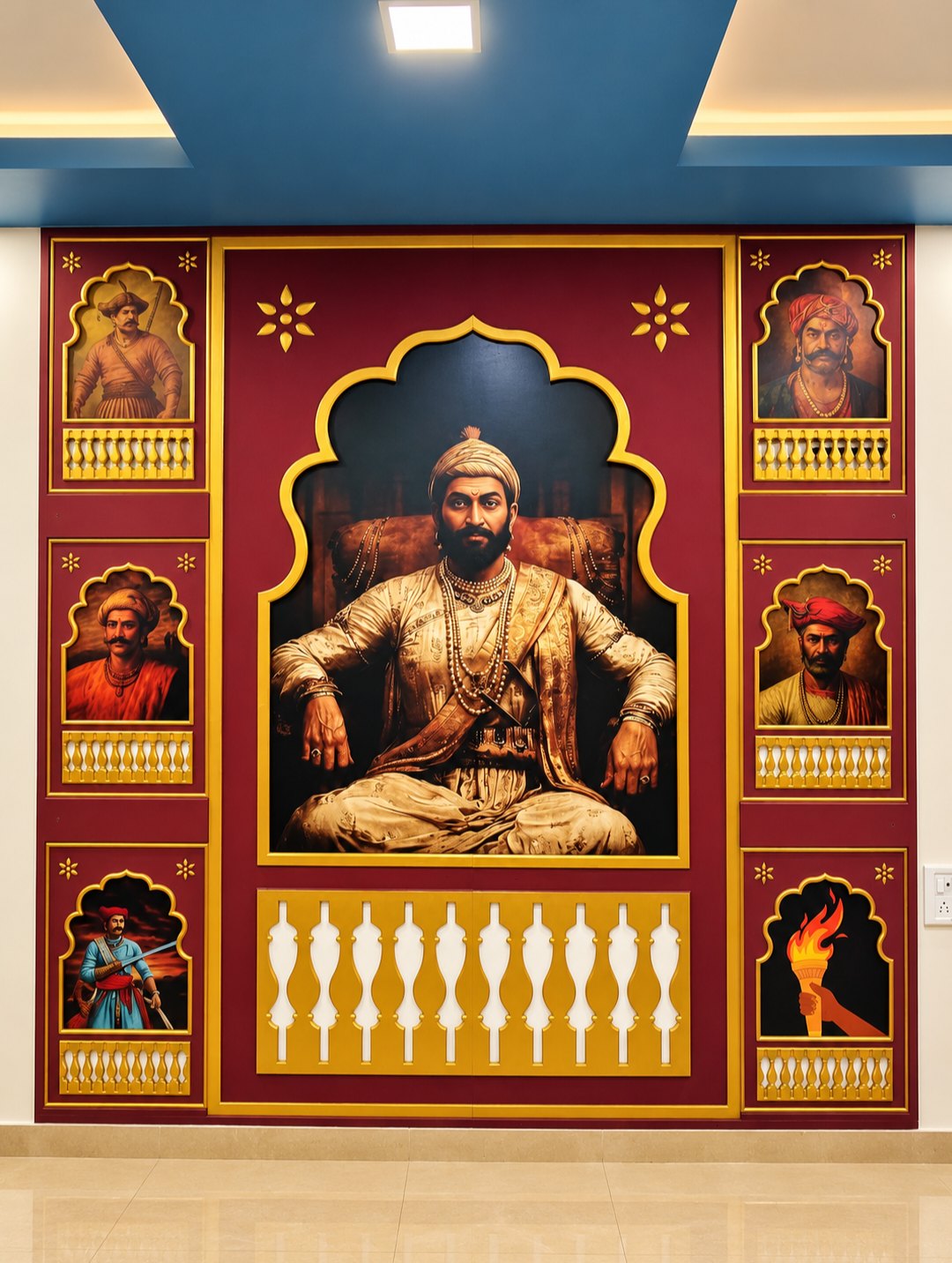 Hotel Raayaa Family Restaurant interior with Shivaji Maharaj mural in Kharadi, Pune
